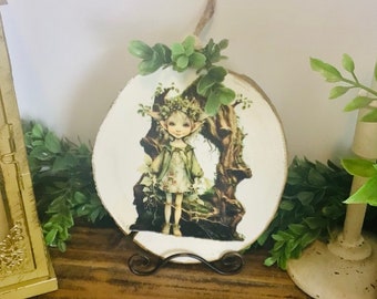 No. 3 Woodland Fairy Hallow, Garden, Enchanted Fairy Forest, Rustic Fairy Home, Wood Slice, Fairy Hidden Dwelling, Wall Plaque, Wall Hanging