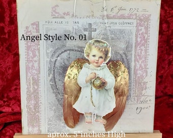 Style No. 01 Feather Angel Wings Ornament with Glitter, Gold Color, 5" inches tall x 4" inches wide Christmas Ornament, Package topper, Gift