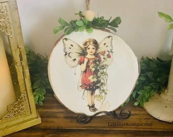 No. 2 Woodland Fairy Hallow, Garden, Enchanted Fairy Forest, Rustic Fairy Home, Wood Slice, Fairy Hidden Dwelling, Wall Plaque, Wall Hanging