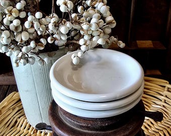 Chunky Butter Pat Vignette, white with rolled edge set of three approximately 3.25" inches, Dress up your favorite vintage decor.
