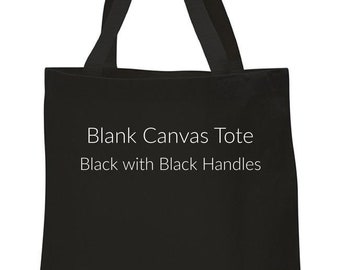 Bag Canvas and Cotton Flat Tote Bag Black with Black Handles 13 By 13 Inches Blank, DIY, Screen Print, Paint, Sew, Embroidery, HTV- Iron On