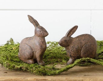 Pair of Brown-Bronze Rustic Bunnies, Tier Tray, Shelf Sitters, Coffee Table Vignette, Home Decor, Gift, Fragile, Resin