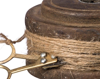 Wooden Flat Spool of Twine with Scissors, Vintage Inspired for Garden and Home, Crafting
