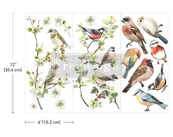 Nestled Whispers - Re Design - Décor Transfers - Birds-Floral-Vintage- DIY - Mixed Media - Rub On - Small Transfers 3 Sheets 6x12 inches