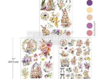 Hop into Spring Middy Transfer – by Re-design floral and bunny Decals (3 Sheets)