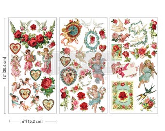 Amour Affair Transfer – Angels Cherubs Florals Rub On, 3 Sheets (6x12 inches)