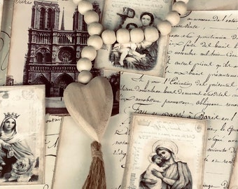 Wood Bead Heart Tassel, Blessing Beads Assemblage, Wedding Gift, Home Decor, Baptism