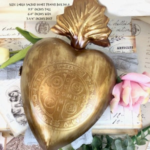 Sacred Heart Large Prayer Box No. 2, Latin VADE RETRO SATANA, Gold Antique finish, made of metal, has loop for hanging