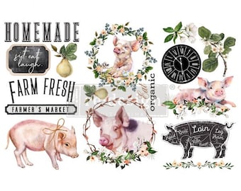 Farm Fresh - Re Design - Décor Transfers - Home Decorating - Homemade-Pears-Pigs-Magnolia-Floral Wreath - DIY - Rub On - 653439