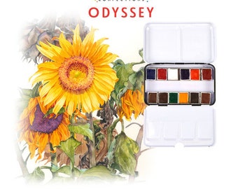 Odyssey watercolor pan set by Art Philosophy and Prima Watercolor Confections