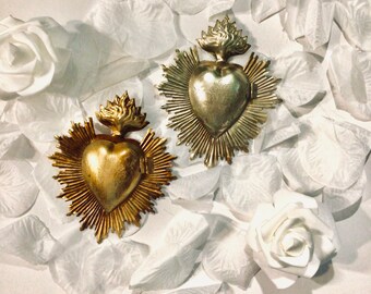 Flaming Heart Locket's, Set of 2,  Antiqued Gold Finish and Silver Antiqued Finish