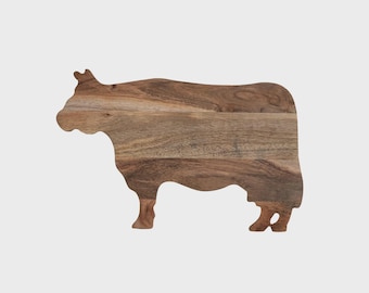 Wood Shaped Cow Charcuterie Board, Cheese Board, Cutting Board, Natural, 14 X 9 inches, 0.577 thick, Acacia Wood