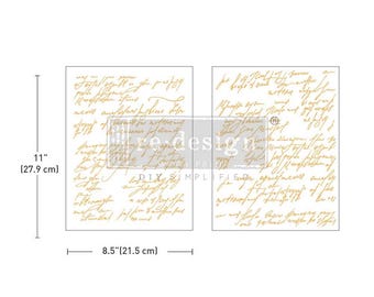 Kacha, Shimmering Script 2, Re-Design Décor Transfers, DIY, Mixed Media, Rub On, Furniture Transfers, 2 Sheets 8.5 x11 inches