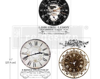 Vintage Clocks, Re-Design Décor Transfers, DIY, Mixed Media, Rub On, Furniture Transfers, 3 Sheets 8.5 x11 inches
