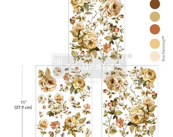 Belle Epoque Blooms, Re-Design Décor Transfers, DIY, Mixed Media, Rub On, Furniture Transfers, 3 Sheets 8.5 x11 inches