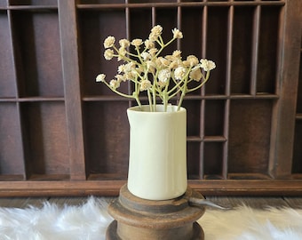 Small Porcelain Creamer no handle with faux Creamy Babys breathe Farmhouse Style Vignette grouping.