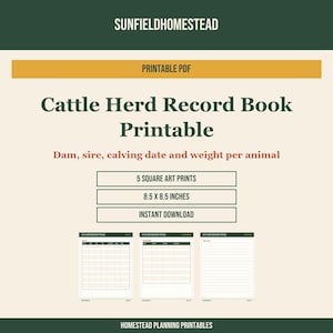 Cattle Herd Record Book Printable | Breeding and Calving Date Sheets | Weight Tracker PDF