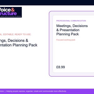 Meetings, Decisions & Presentation Planning Pack | Editable Digital Resource