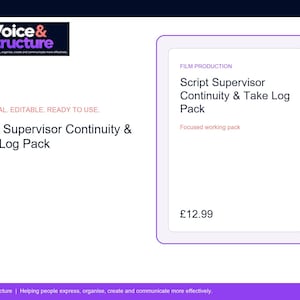 Script Supervisor Continuity & Take Log Pack | Editable Digital Resource