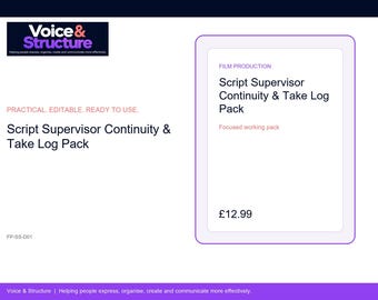 Script Supervisor Continuity & Take Log Pack | Editable Digital Resource