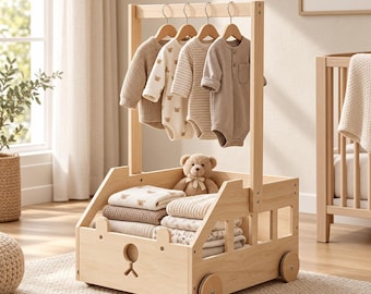 Rolling Wooden Baby Shower Gift Basket, Bus Shape Nursery Storage Crate Toy Box Organizer  Baby Room Decor, Pregnancy Hamper