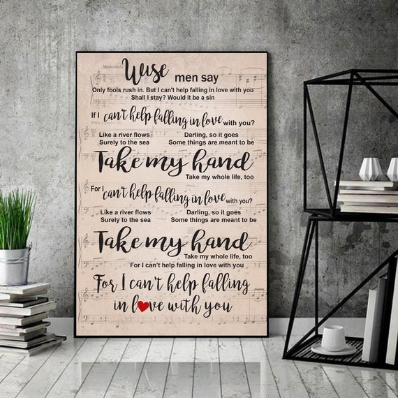 Vintage Lyrics Wall Art Elvis Presley Can't Help Falling In Love With