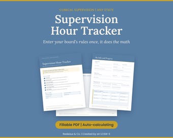 Supervision Hours Tracker for Any State | LCSW, LPC, LMFT Clinical Hours Log | Fillable Licensure Log