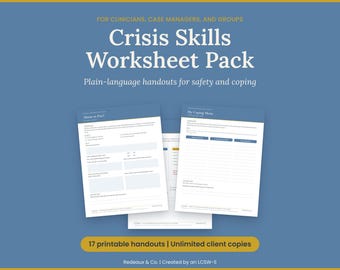Crisis Skills Worksheets for Therapists | 17 Coping and Safety Handouts | Printable Mental Health PDF