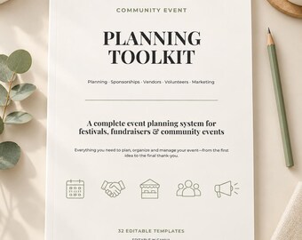 Kit de planification d'événements communautaires | Planificateur Canva modifiable de 32 pages pour festivals et collectes de fonds