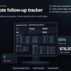Painting Quote Follow-Up Tracker, Excel and Google Sheets Template for Painters with Follow-Up Scripts