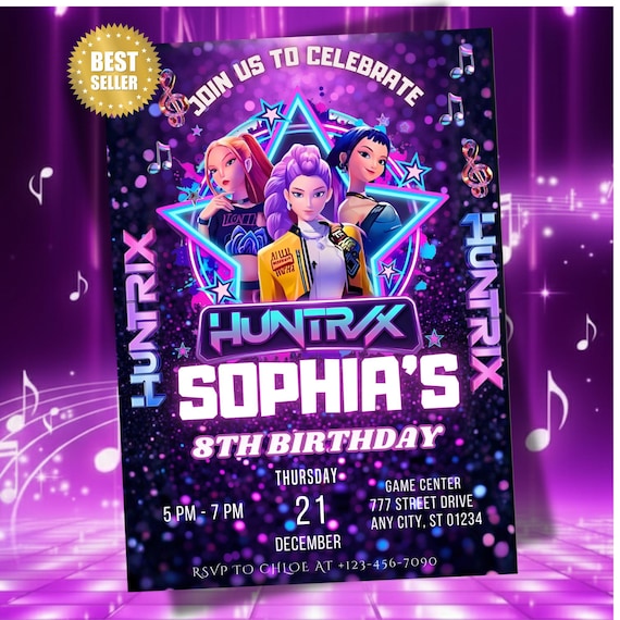 K-Pop Demon Hunters Birthday Invitation, Editable Party Invite (Digital Download)