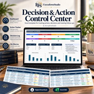 Project Action Tracker & Decision Log Excel Template | PMO Dashboard | English + French
