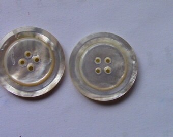 2 Circle White Shell Sewing Buttons 32mm AAW