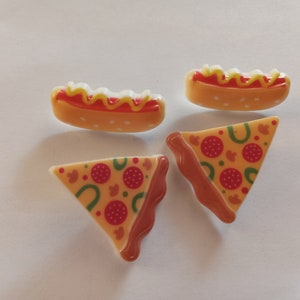 Set of Hotdog and Pizza Sewing Buttons 4 Buttons EDH