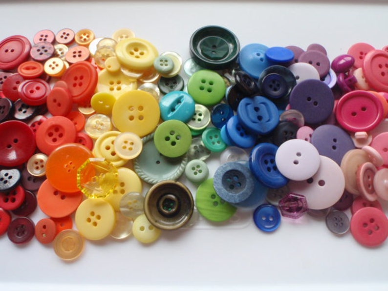 Rainbow Mix of Sewing Buttons 5 to 30mm 180 to 220 Buttons Quarter Pound of Buttons image 1