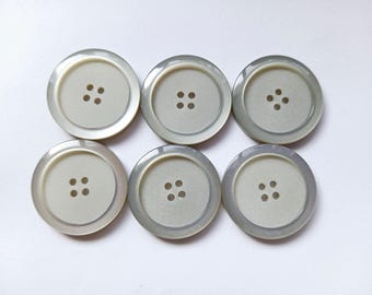 6 Vintage Grey Sewing Buttons 1 1/8th Inch EIS