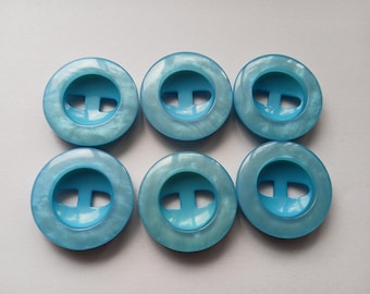 6 Blue Shimmer Sewing Buttons 1 1/4 Inch MAJ