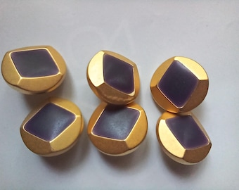 6 Purple Diamond in Gold Sewing Buttons 13/16 Inch JBJ