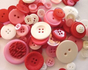 100 Love Mix Sewing Buttons Pink Red White 3.99 Shipping