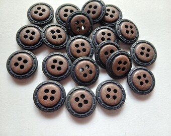 20 botones de costura marrones con borde negro de 5/8 de pulgada EBZ