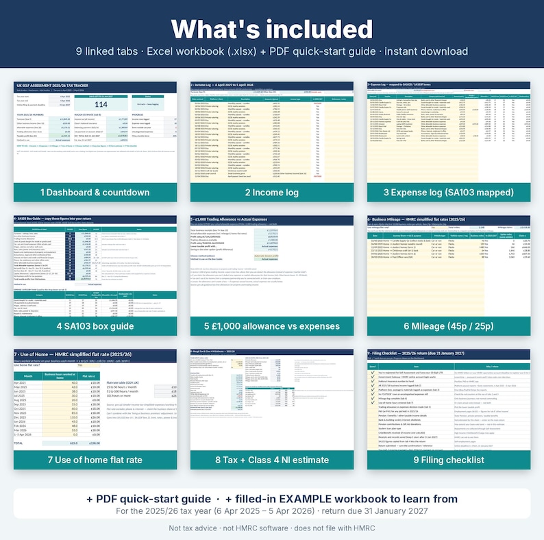 Self Assessment Spreadsheet UK 2025/26, Sole Trader Tax Tracker, Excel ...