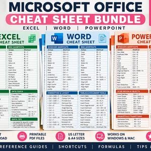Microsoft Office Cheat Sheet Bundle | Excel, Word & PowerPoint | Windows + Mac Quick Reference
