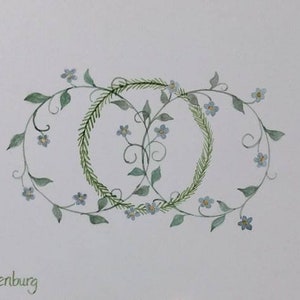 Rings of Love - Flower Circle Leaves - Original Watercolor Painting Drawing - 5x7 Artwork by Mia Vredenburg