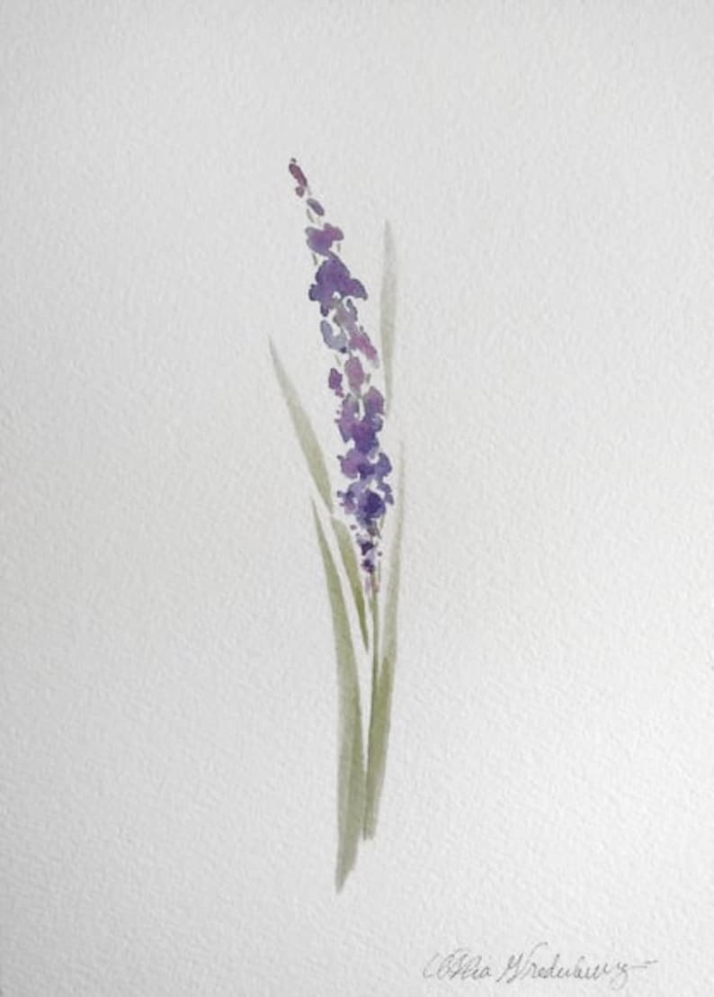 5x7 Artwork by Mia Vredenburg Original Watercolor Painting Lavender Purple Flower Floral Home Decor Minimalist