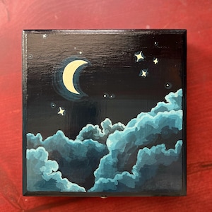 Midnight Secrets Box - Moon and Stars Moonscape Cloudy Night Keepsake ...