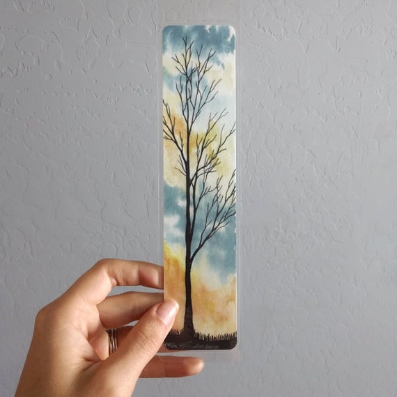 Tree Bookmark Silhouette Tree Sunset Watercolor - Etsy