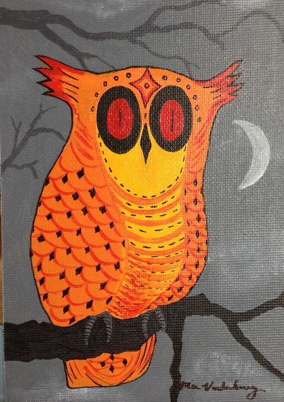 Spooky Owl Original Acrylic Painting Owl Painting Animal by Etsy