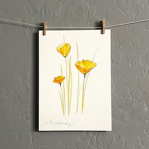 Desert Poppies - Yellow Wildflowers Desert Flowers Arizona High Desert Nature - 5x7 Original Watercolor Painting by Mia Vredenburg