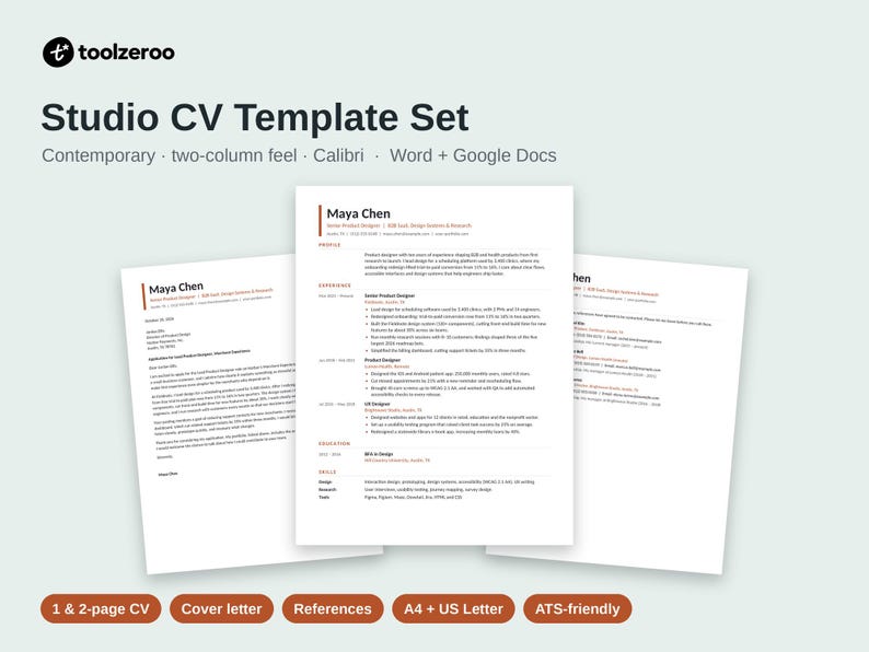 Cv Layput Examples Resume Template Bundle, 3 Ats-friendly CV Designs for Word and Google ...