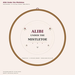 Schema di ricamo PDF "Alibi sotto il vischio" / Divertente ornamento invernale da ricamare a mano / Mini telaio
